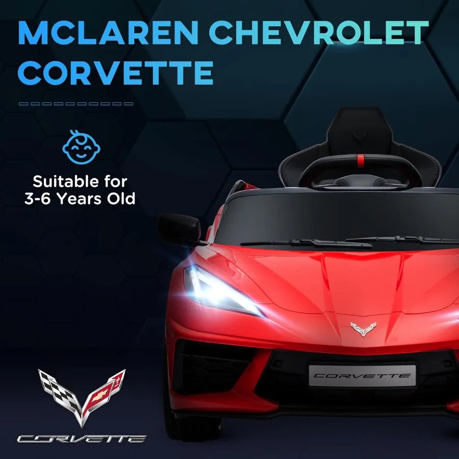 La luxieuse Corvette 12V
avec télécommande parentale, suspension, phare, démarrage progressif, pour tout-petits.