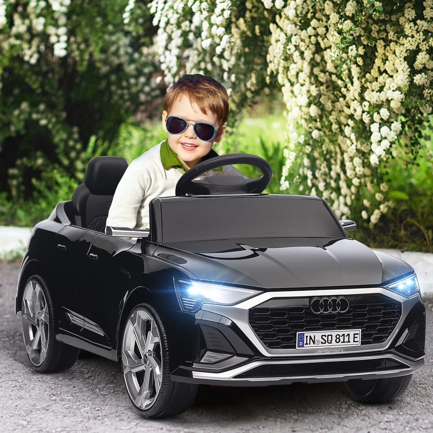 Aiyaplay Electric Car for Children Audi Q8 Etron Sportback with License Remote Control Headlights Horn and Music Gray