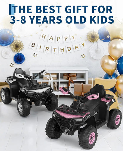 12V Kids Ride on Quad Car Toy with LED Lights, Music, Foot Pedal Wear-Resistant Wheels, Battery Powered Electric Vehicle Gifts