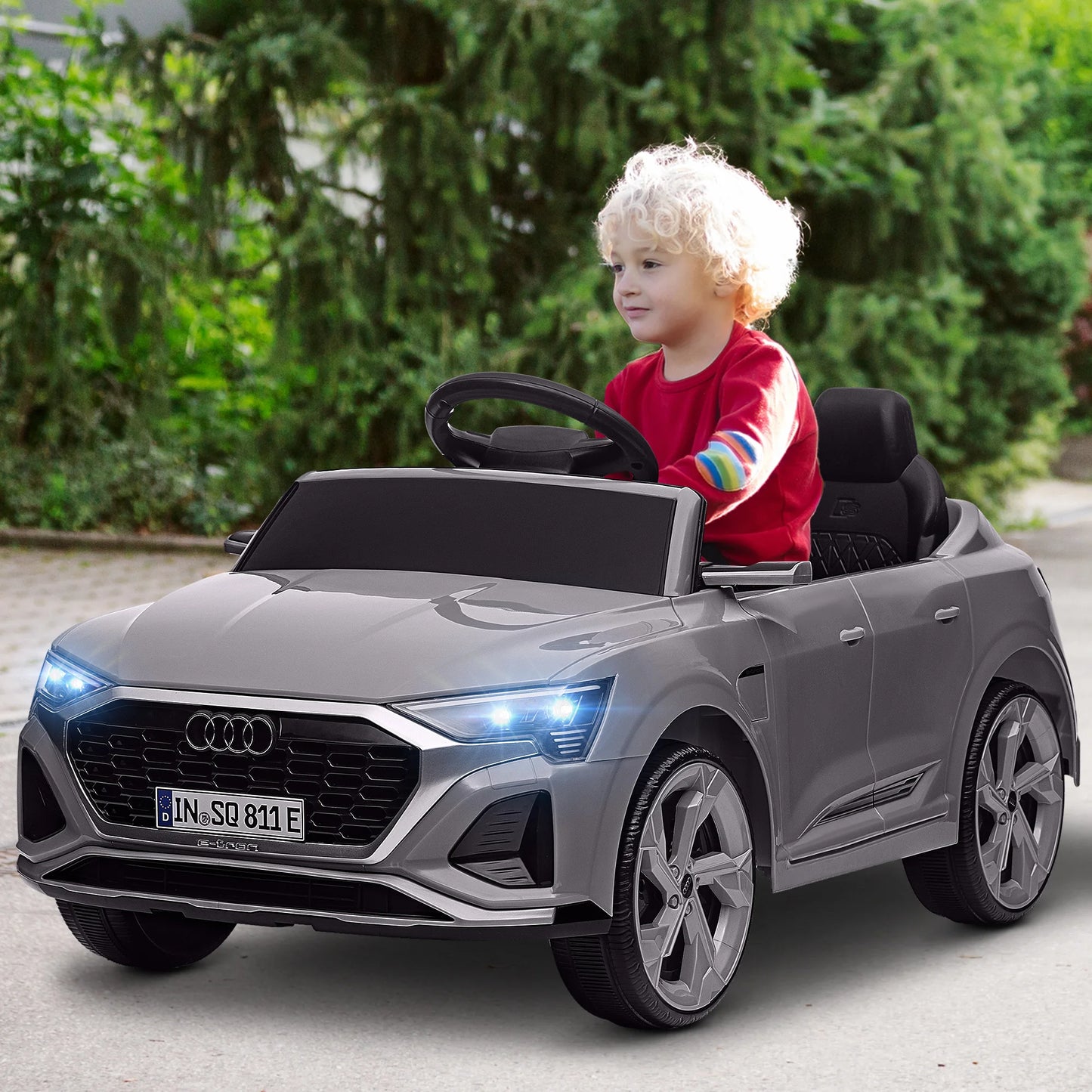 Aiyaplay Electric Car for Children Audi Q8 Etron Sportback with License Remote Control Headlights Horn and Music Gray