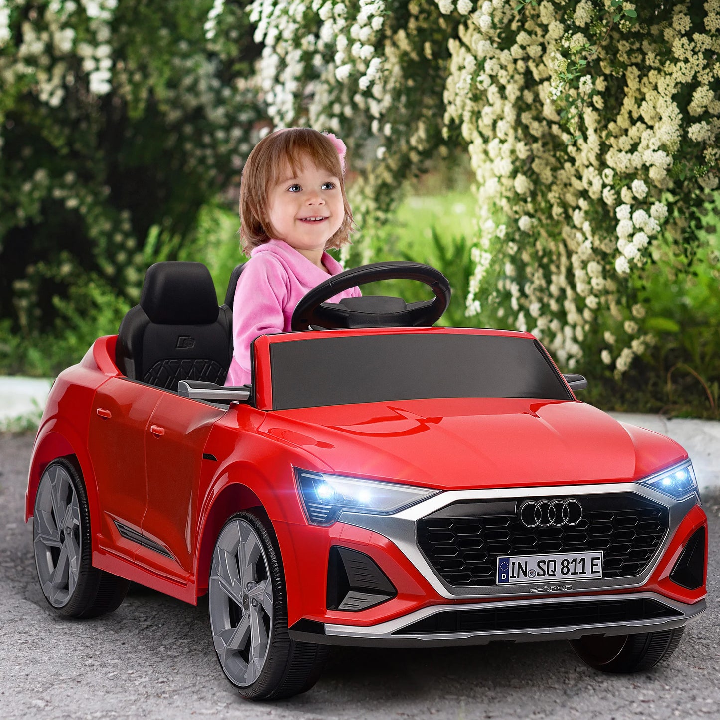 Aiyaplay Electric Car for Children Audi Q8 Etron Sportback with License Remote Control Headlights Horn and Music Gray