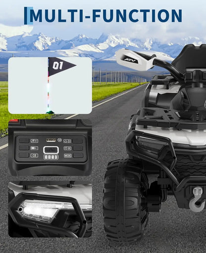 12V Kids Ride on Quad Car Toy with LED Lights, Music, Foot Pedal Wear-Resistant Wheels, Battery Powered Electric Vehicle Gifts