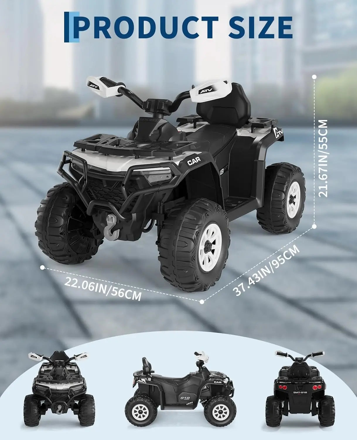 12V Kids Ride on Quad Car Toy with LED Lights, Music, Foot Pedal Wear-Resistant Wheels, Battery Powered Electric Vehicle Gifts